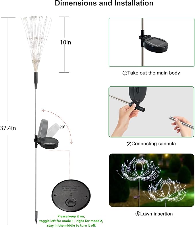 Slyuexu Solar Garden Lights Outdoor Waterproof, 2 Pack 120 LED Solar Firework Lights Decorative Garden Décor Outside for Flowerbed Pathway Party Christmas Decoration, White