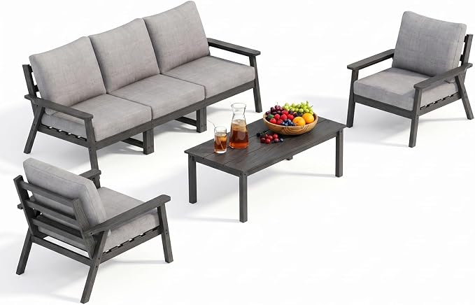 Ayge HDPE Patio Furniture Set, 6 Piece Sectional Outdoor Furniture Set, All Weather Outdoor Couch Set Patio Conversation Set for Deck, Lawn, Black