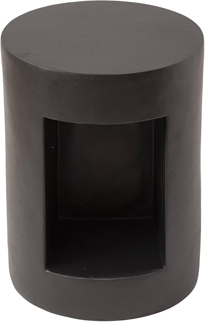 LeisureMod 14” Wide Black Round Side Table in Fiberstone with Open Storage, Painted Finish, for Indoor Outdoor Use, Modern Living Room, Bedroom, Patio, Garden