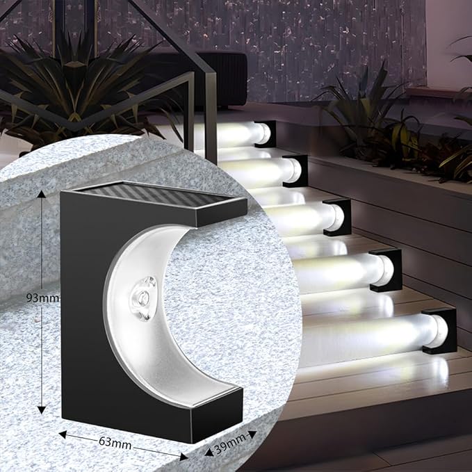 Upgraded Wireless Solar Step Lights. 5X Longer Life Than Ordinary. Strong 3M Adhesive + Screws. IP65 Waterproof for Stairs/Decks/patios. Reliable Performance(White Light 6Pack)