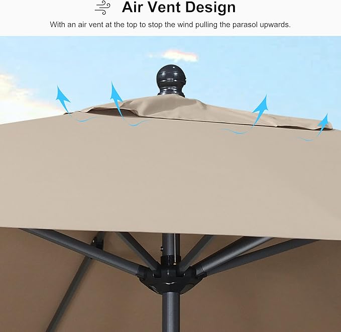PURPLE LEAF 11.5' x 8' Patio Market Umbrella Outdoor Table Sun Umbrellas with Crank 8 Aluminum Sturdy Ribs for Pool Deck Backyard Beach Taupe