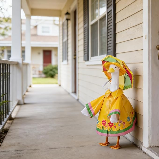 Raincoat Porch Goose Outfits,Spring Summer Lawn Goose Statue Raincoat Clothes,Fits 23" Geese Statue, for Summer Outdoor Patio Yard Lawn Garden Decoration (Raincoat-Yellow Flower)