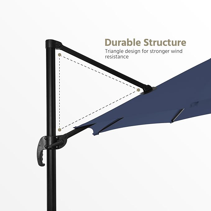 LAUSAINT HOME Patio Umbrella Outdoor, 10 FT Cantilever Umbrella Aluminum Offset Umbrella with 360-degree Rotation for Backyard, Pool, Lawn, Deck (Round, Navy Blue)