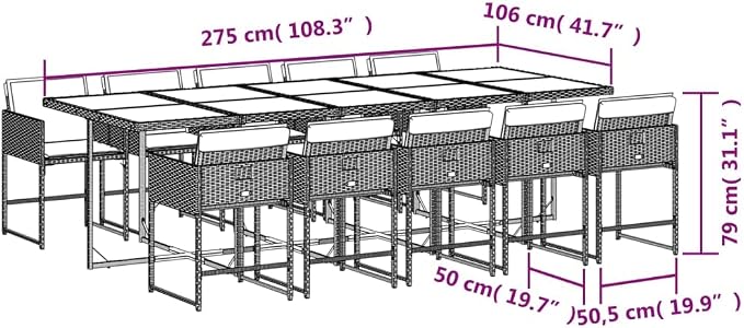 11 pcs Set Patio Dining Set & Balcony Furniture Black PE Rattan Outdoor Dining Set Garden Dining Set for Front Porch Lawn Backyard 108.3 x 41.7 x 28.7 in
