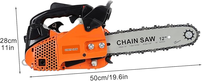 25.4cc Gas Chainsaw,12 inch Cordless Chain Saw Gas Handheld High-Power Logging Saw 2-Stroke Automatic Oiler Power Chainsaw for Forest Cutting Logging Tree Wood Cutting Trimming 9800 RPM (Orange)