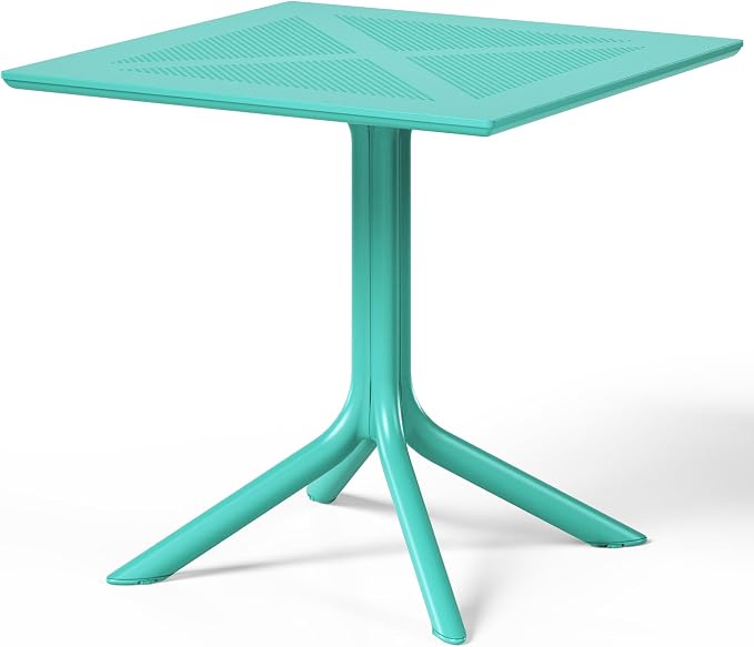 Costaelm Patio Dining Table for 4, Square PP Patio Table, 4-Person Weather Resistant Porch Tables for Outside Poolside Deck Lawn Garden Backyard, Turquoise