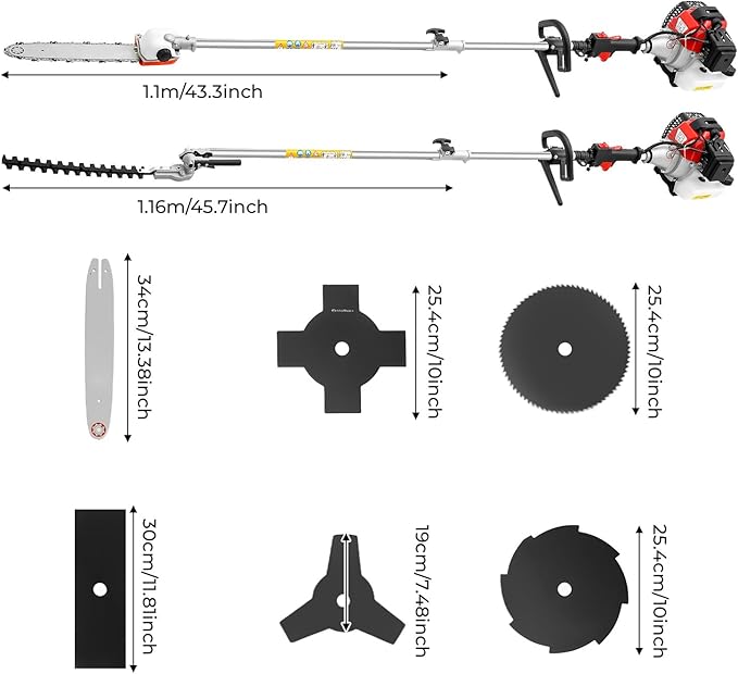 10 in 1 Gas Weed Eater 52CC 2-Stroke Multi-Functional Gas Weed Wacker with Hedge Trimmer Chainsaw Brush Cutter, String Trimmer Weed Eater for Garden Lawn Care
