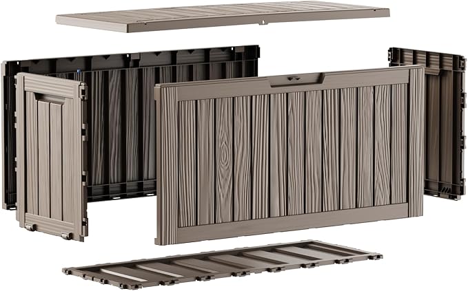 Pepe Tee Waterproof Resin Deck Box, Outdoor Storage Bin for Patio Furniture Cushions, All-Weather Garden Organizer & Seating Bench, Coffee