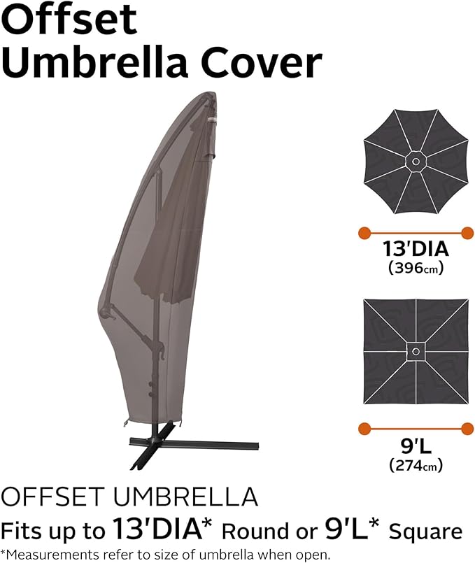 Classic Accessories Ravenna Water-Resistant Offset Patio Umbrella Canopy and Frame Cover, 13 Foot