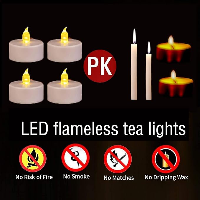Tea Light, 12 Pack Flameless LED Tea Lights Candles Flickering Warm Yellow 200+ Hours Battery-Powered Tealight Candle. Ideal for Party, Wedding, Birthday, Gifts and Home Decoration (12 Pack)