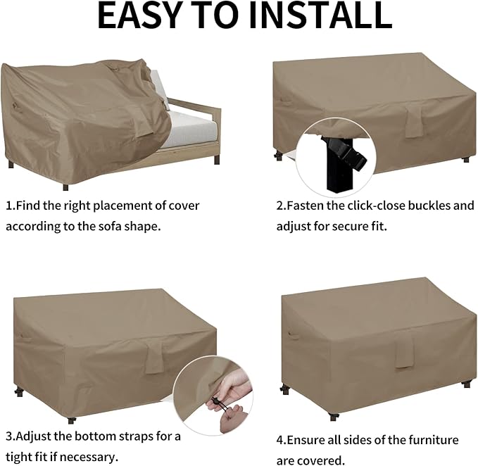 Easy-Going Waterproof Patio Sofa Cover UV Resistant 4 Seater Outdoor Sofa Cover Weatherproof Lawn Patio Furniture Cover with Tape Sealed Seam (104Wx32.5Dx33H inch, Camel)