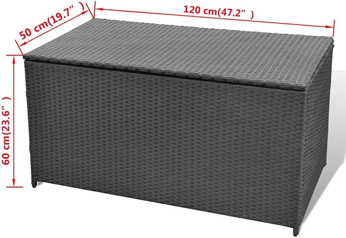 Patio Storage Box Deck Storage Box Outdoor Storage Box Indoor Wicker Storage Bin for Patio Furniture Cushions, Pillows, Garden Tools, Poly Rattan Black, 47.2"x19.7"x23.6"