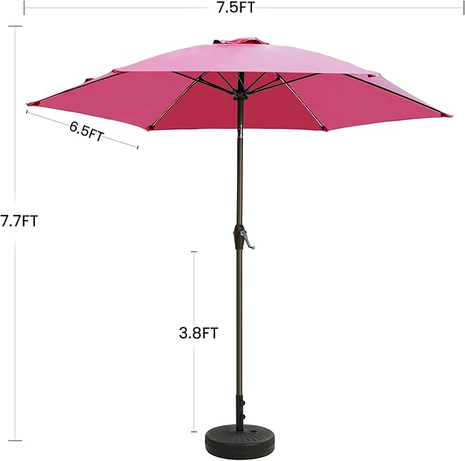 7.5FT Large Outdoor Patio Umbrella with Crank & Tilt - Durable Market Umbrella for Outdoor Patio with 6 Fiberglass Ribs for Poolside,Deck,Yard,Garden