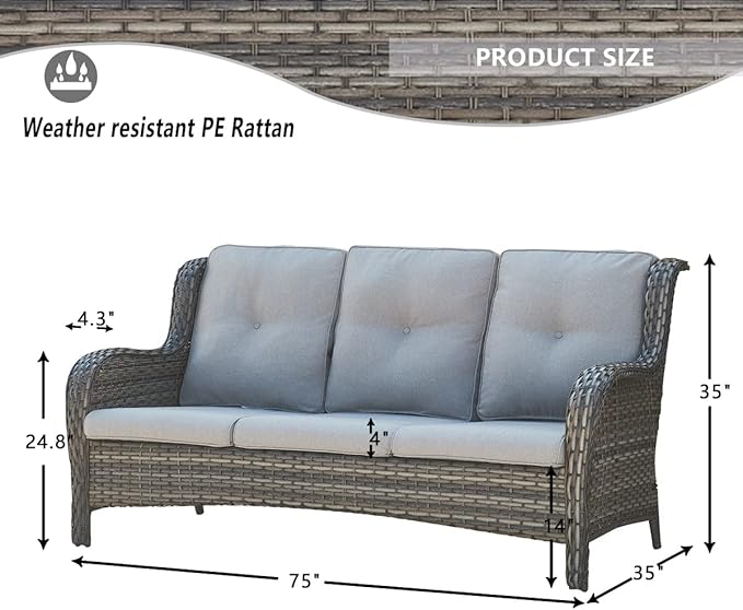 HUMMUH 6 Piece Patio Furniture Set PE Wicker Rattan 3-Seat Outdoor Sectional Sofa with Love Seats,Patio Swivel Chairs,Ottomans Conversation Sets for Garden, Poolside, Backyard