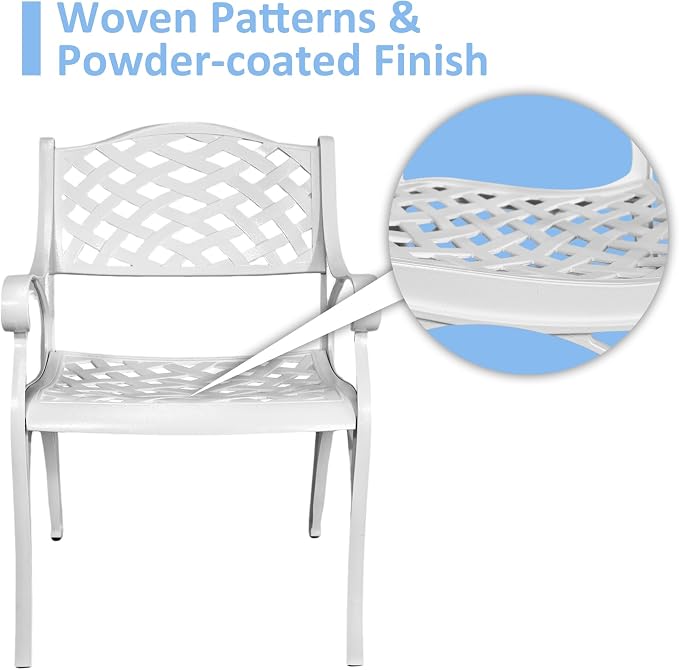 5 Pieces Cast Aluminium Outdoor Patio Dining Set for 4-6 Person,Round 42" Patio Table and 4 Chair with Umbrella Hole,Patio Bistro Dining Set for Garden,White