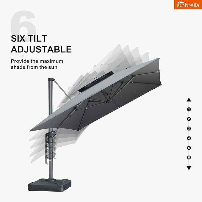 PURPLE LEAF Cantilever Umbrella 10' X 13' Outdoor Patio Rectangular Double Top Large Heavy Duty 360° Rotation Offset Umbrella for Outside Deck Backyard Garden Pool Cast Slate