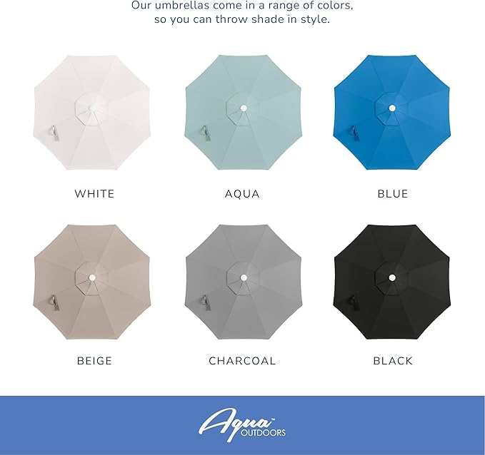Aqua Outdoors Patio Umbrella – Heavy Duty, Wind-Stable, Adjustable Tilt & Height – Sun Shade for Pool, Deck, Backyard – Rust-Free Frame – Easy Assembly