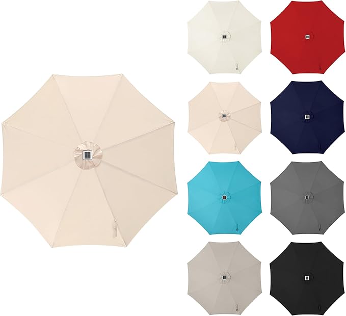 11FT Solar Umbrella Outdoor - Lighted Solar Patio Umbrella with 40 LED Lights Waterproof UV Protection, Table Umbrella with Tilt for Pool, Porch, Garden, Deck, Backyard - Beige
