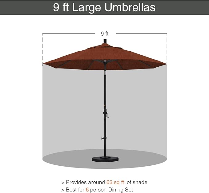 California Umbrella 9' Round Aluminum Pole Fiberglass Rib Market Umbrella, Crank Lift, Collar Tilt, White Pole, Terracotta Olefin