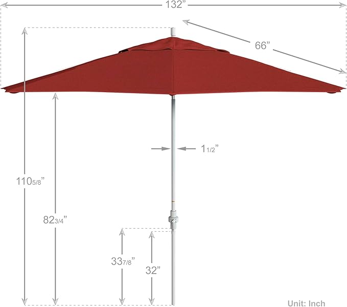 California Umbrella 11Ft Premium Sunbrella Patio Umbrella, Hand-Crank, Tilt-Collar, White Frame, Jockey Red Fabric