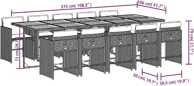 11 Piece Outdoor Patio Dining Set with Cushions Black Poly Rattan Folding Chairs Acacia Wood Table for Garden Backyard