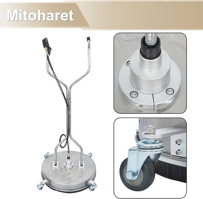 24 Inch Pressure Washer Surface Cleaner for Surface Cleaning on Floors Patios Courtyards with Handle and Four Casters