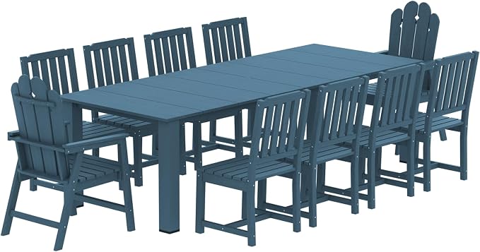 11 Piece Patio Dining Set for 10, Outdoor Table Chairs,Navy | 89.4” table,Spacious 10 person outdoor table and chairs set, HDPE structure, built for entertaining and family events