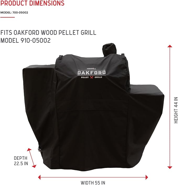 Oakford Heavy-Duty Pellet Grill Cover, Compatible with Oakford Wood Pellet Grill Model 910-05003, Full-Length BBQ Cover with Vented Mesh and Secure Straps, Black - 700-05003