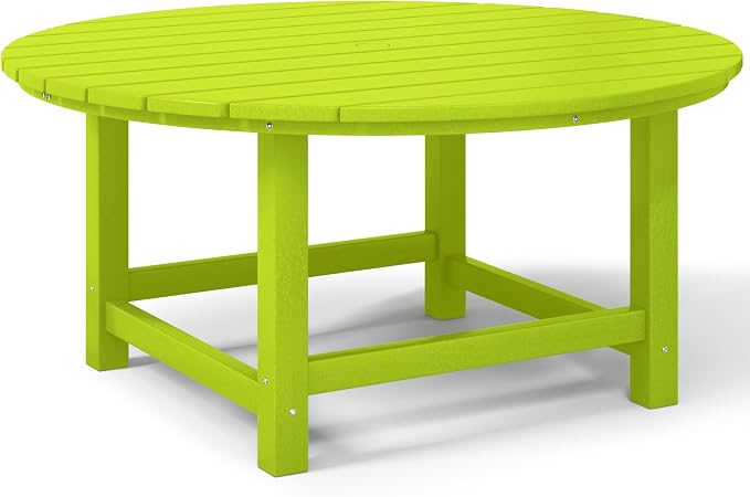 Costaelm Patio Conversation Table, Tatio Accent HDPE Outdoor Weather Resistant, Round Outdoor Porch Balcony Patio Drink Table for Outside, Pool, Backyard, Lime