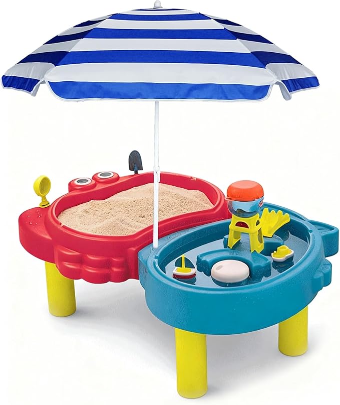 AMMSUN 5ft Seaside Umbrella for Sand and Water Table Sand Box - Kids Durable Umbrellas for children Beach Camping Garden Outdoor Play Shade (5ft Blue White)