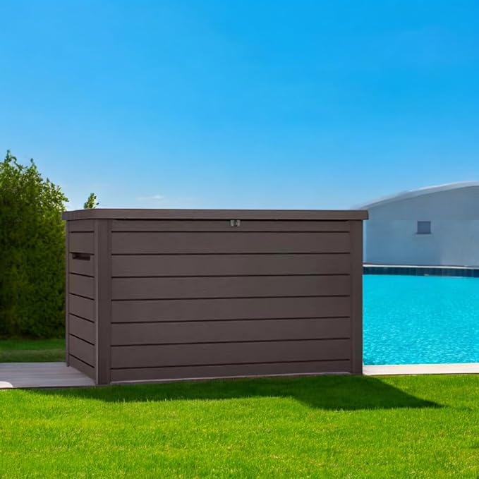 230-Gallon XXL Weather Resistant Resin Deck Storage Container Box, Outdoor Patio Garden Furniture (Brown)