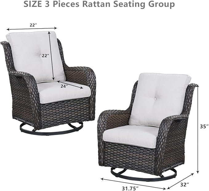 HUMMUH 4 Piece Outdoor Patio Furniture Set Wicker Conversation Bistro Set Swivel Rocker Chairs with 2pcs Ottomans for Backyard, Porch, Balcony