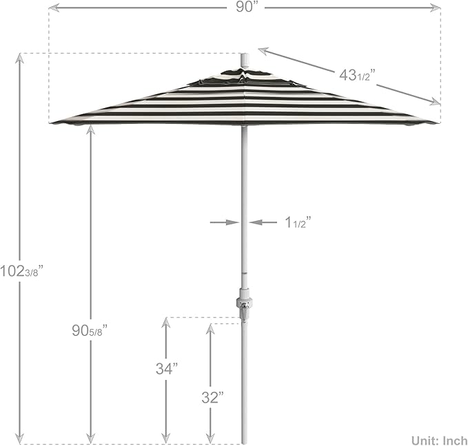 California Umbrella 7.5' Rd. Aluminum Patio Umbrella, Crank Lift, Collar Tilt, White