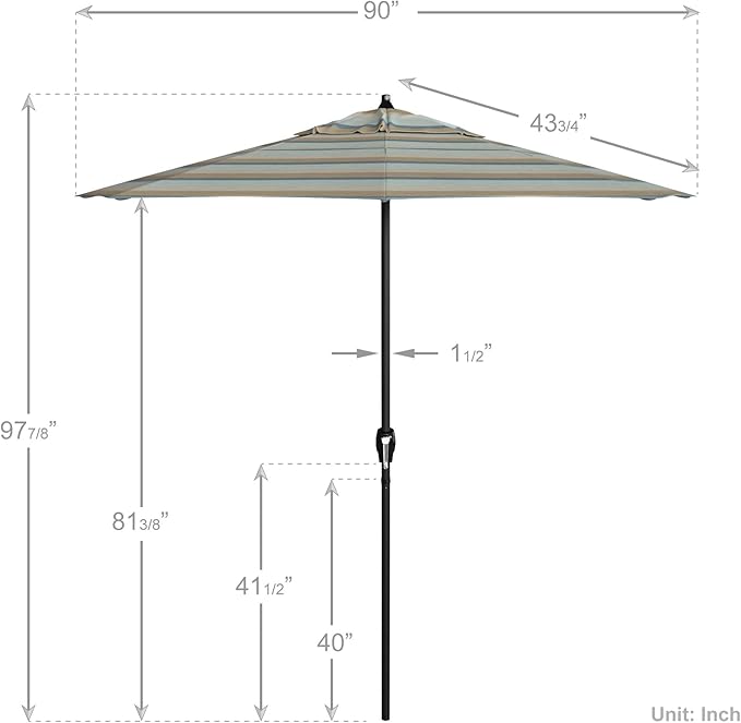 California Umbrella 7.5' Rd Aluminum Patio Umbrella, Crank Lift, Auto Tilt, Black Finish