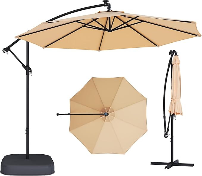 10FT Patio Umbrella with Base Included, Outdoor Offset Cantilever Umbrella, Infinite Tilt, UV Protection for Backyard, Lawn, Garden & Pool