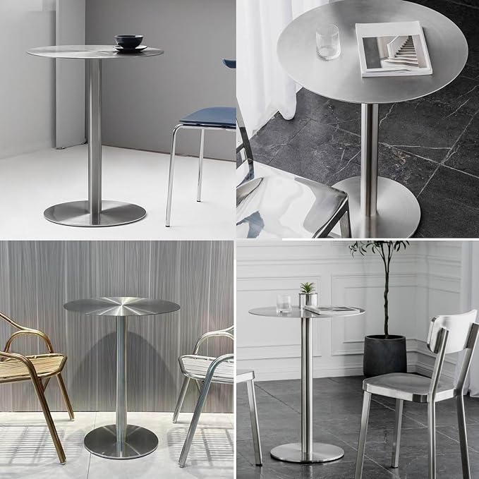 Round Dining Tables Leisure Table with Stainless Steels Table Top and Stable Base for Living Room Balcony Garden Outdoor, Space Saving(50x50x105cm)