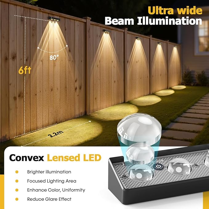 Solar Fence Lights, 12 Pack LED Outdoor Solar Deck Lights with Lenses, RGB Color, IP65 Waterproof, Solar Lights for Outside, Wall, Patio, Railing, Yard (Black)