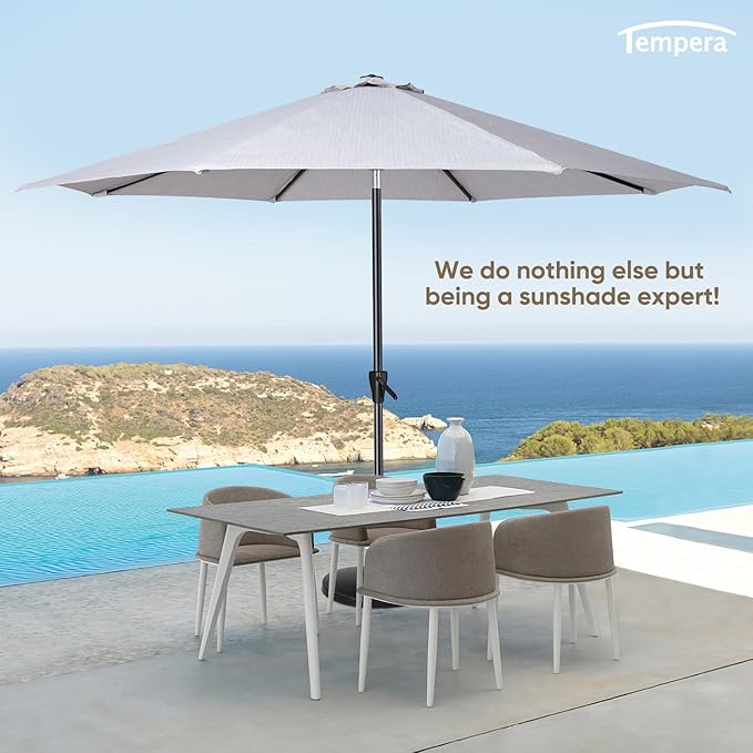 Tempera Patio Market Outdoor Table Umbrella with Auto Tilt and Crank, Large Sun Umbrella with Sturdy Pole & Fade Resistant Canopy, Easy to Set