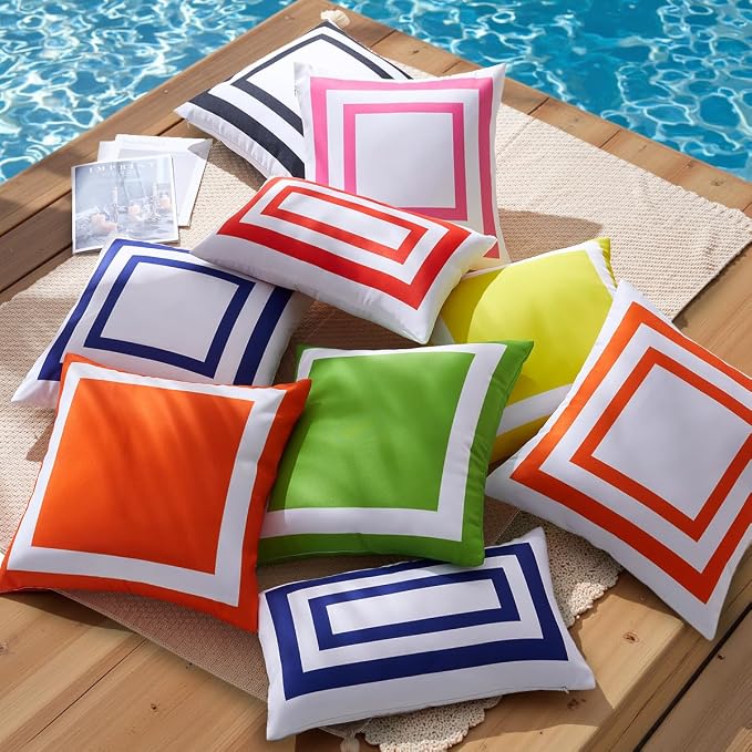 JOJOGOGO 12x20 Apple Green Frame Outdoor Lumbar Pillow Covers Waterproof & Sunproof Set of 2, White and Green Outdoor Decorative Lumbar Pillows for Patio Furniture and Porch Decor(Without Inserts)