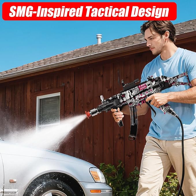 Swivel Pressure Washer Gun 3600 PSI – Easy Pull Trigger Handle with 3/8" Quick Connect Plug, Foam Cannon Compatible for Car, Home & Outdoor Cleaning (Black & Pink Graffiti)