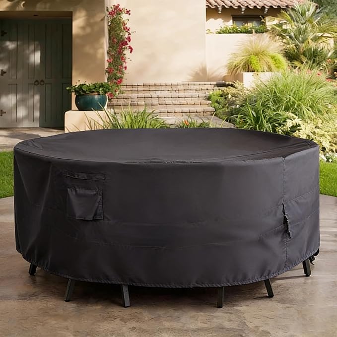 Round Patio Furniture Cover, Heavy Duty and Waterproof for Outdoor Furniture covers, Round outdoor table cover, Patio table cover 72"DIA x 27.5"H Black