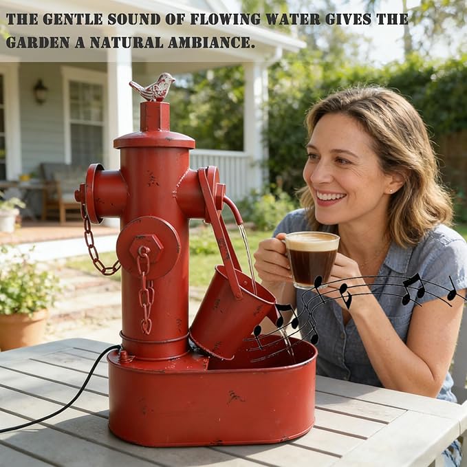 Metal Fire Hydrant Solar Water Fountain with Backup Battery,Solar Powered Water Fountain Outdoor,Solar Fountain Bird Bath for Garden, Patio & Yard Decor,Working at Night for at Least 6 Hours (red)