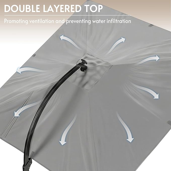 11x11FT Solar Powered LED Light Cantilever Patio Umbrella with Base Included, Large Cantilever Umbrella with 360°Rotation, Heavy-Duty Offset Outdoor Umbrella for Patio,Pool,Backyard (Gray)