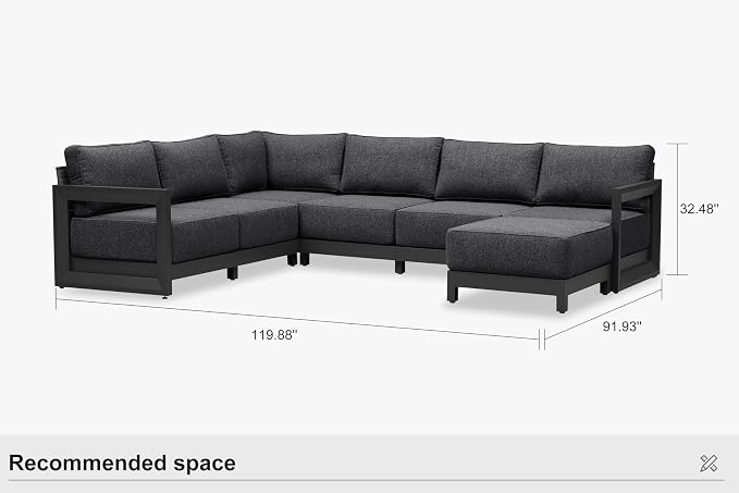 PURPLE LEAF Patio Furniture Set U-Shaped Outdoor Couch with 9.6" Thick Cushion and Soft Pillows 7 Piece Outdoor Sectional Sofas with Ottoman Modern Patio Conversation Sets for Yard Porch Deck, Grey