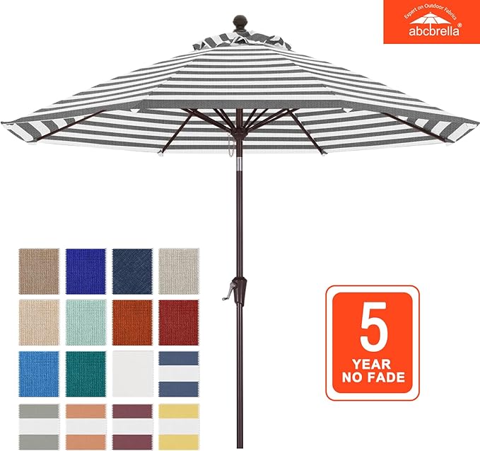 ABCCANOPY OLEFIN® 5-Year No Fading 9FT Patio Umbrella, Outdoor Table Umbrella with 8 Sturdy Ribs for Deck, Backyard, Yard (Gray Stripe)