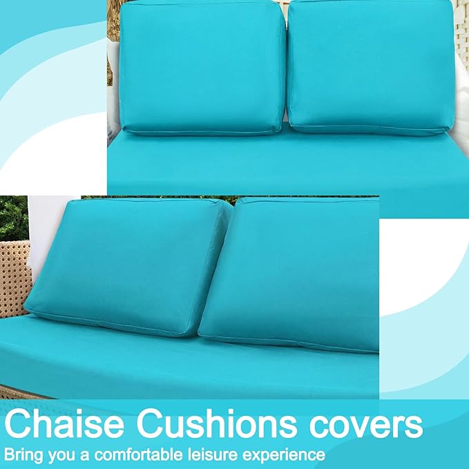 Wenqik 3 Pcs Waterproof Cushion Covers(Not Includes Cushion)48'' x 24'' Outdoor Patio Furniture Seat Covers Fade Resistant Replacement Slipcover with Zipper for Outside Couch Swing Sofa (Peacock Blue)