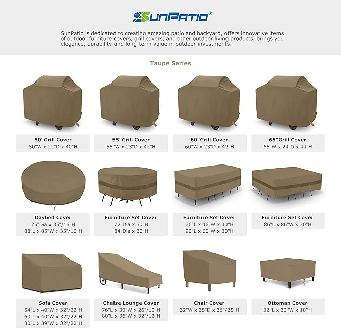 SunPatio Waterproof Patio Sofa Covers, Heavy Duty Outdoor Furniture Covers, Deep Seated Loveseat Covers with Air Vent/Closure Straps/Drawstrings, All Weather Protection, 60" W x 40" D x 32" H, Taupe