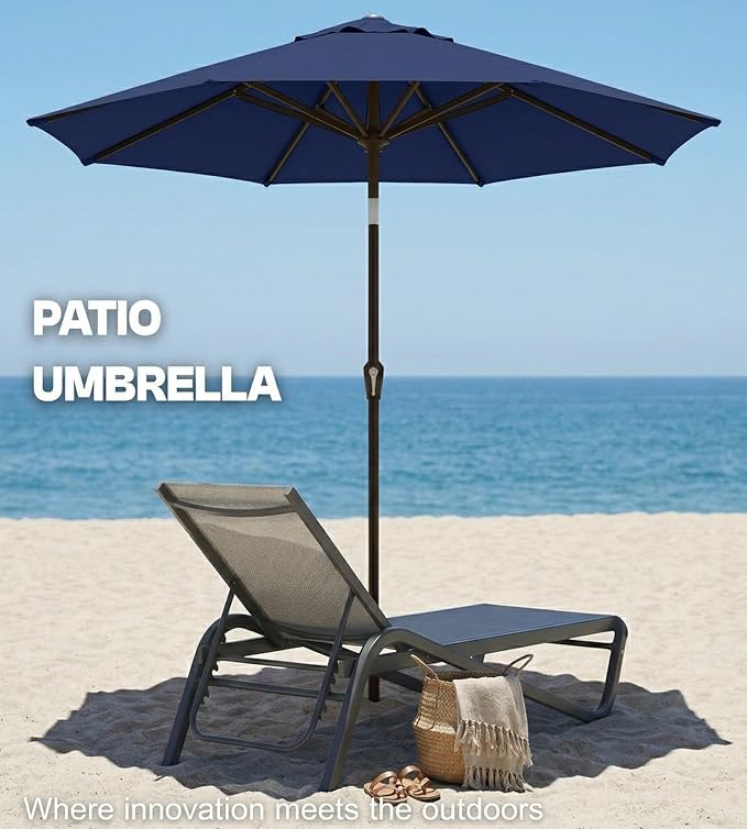 PatioKingdom Auto-Tilt 9FT Patio Umbrella Outdoor with 8 Sturdy Fiberglass Ribs,Market Table Umbrella for Pool,Backyard,Deck and Garden