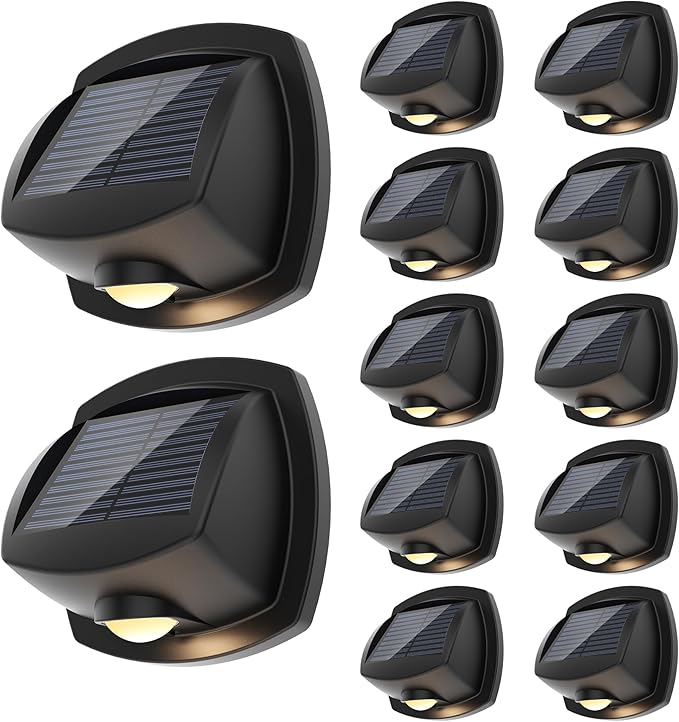 SOLPEX Solar Lights Outdoor Waterproof IP65, Solar Stair Lights Outdoor for Fence, Deck, Step, Dual Color LED 3 Lighting Modes House Wall Light for Porch, Backyard, Fence, Garden Decor-12 Pack