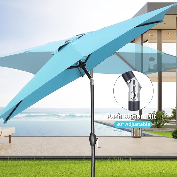 9ft Patio Umbrella Outdoor Portable Table Market Umbrella with Push Button Tilt/Crank,Blue